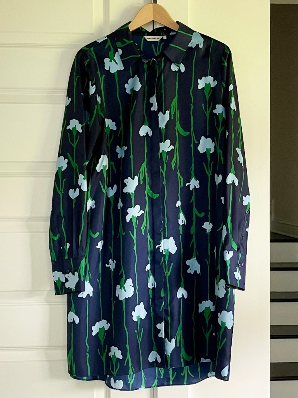 Marimekko Viivakukka Floral Collared 100% Silk Dress ~ Size 44 (L/XL)